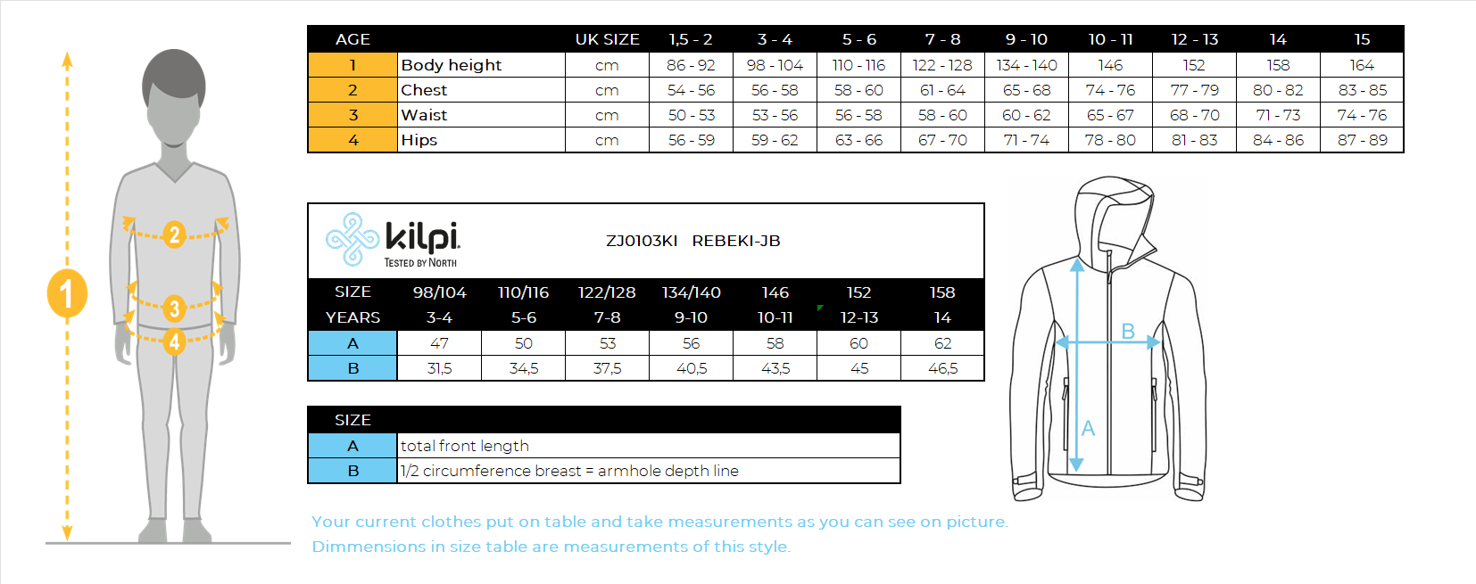 Doudoune garçon Kilpi REBEKI-JB – Size chart