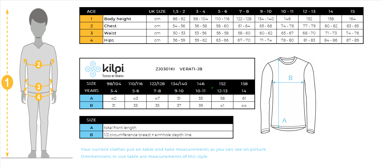 Boy's long-sleeve T-shirt Kilpi VERATI-JB – Size chart