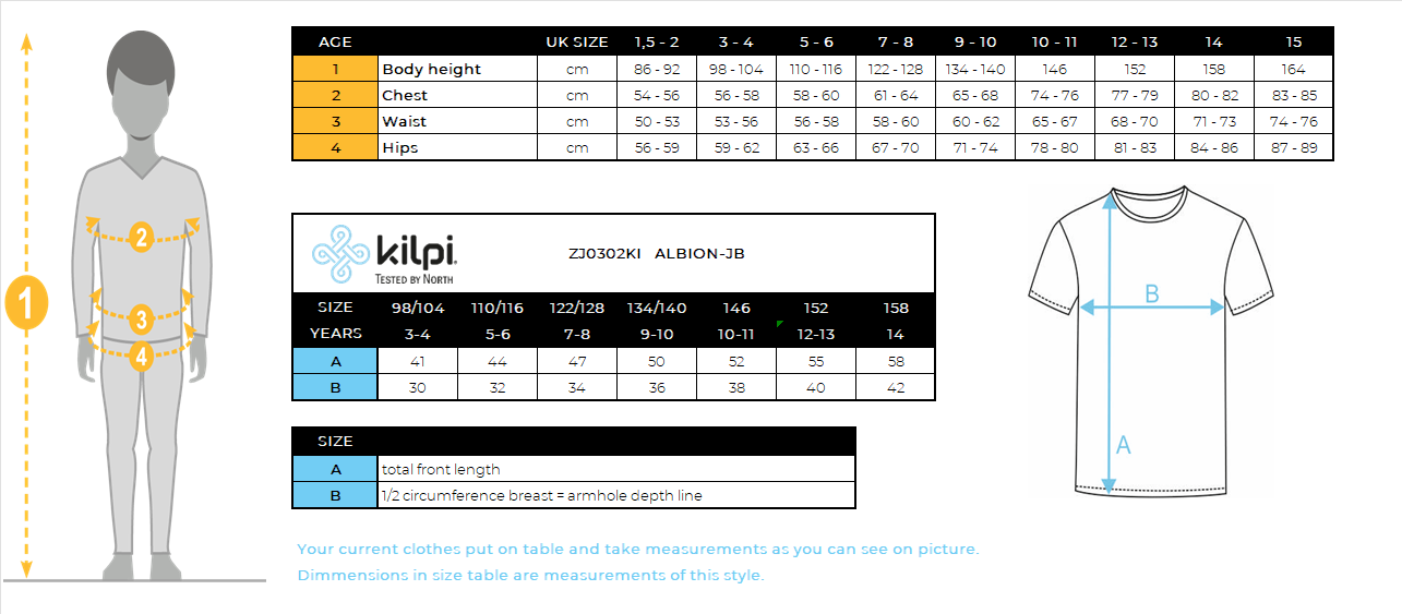 Boy's cotton T-shirt Kilpi ALBION-JB – Size chart