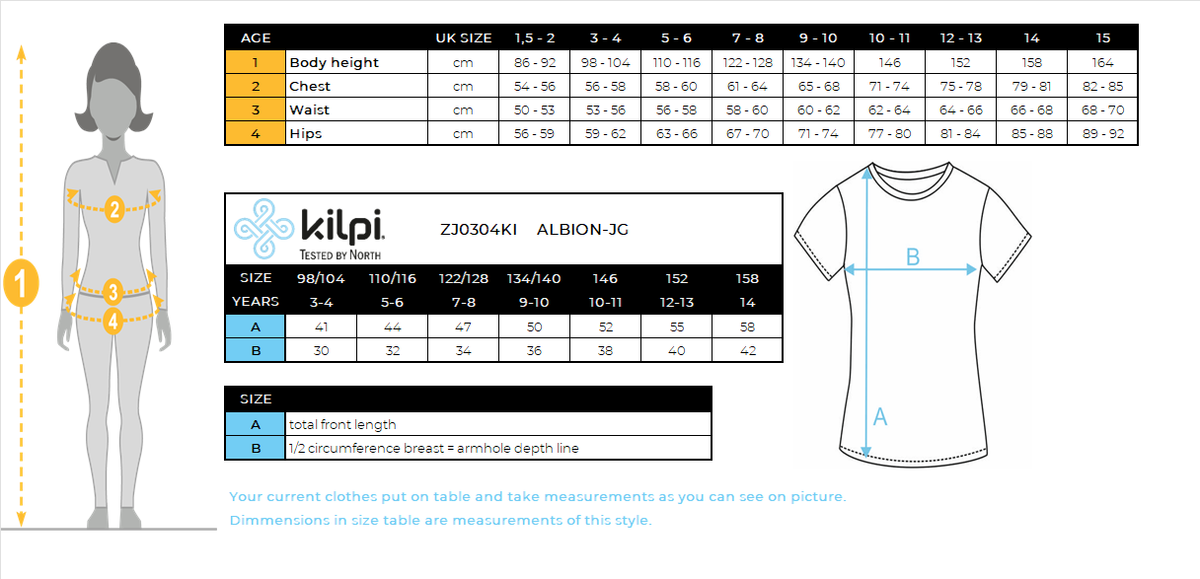 T-shirt fille en coton Kilpi ALBION-JG – Size chart