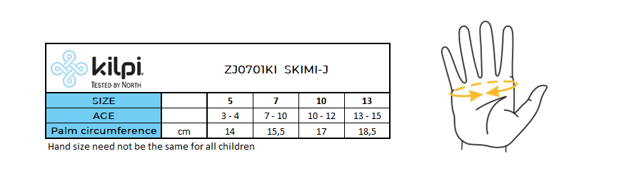Gants de ski enfant Kilpi SKIMI-J – Size chart