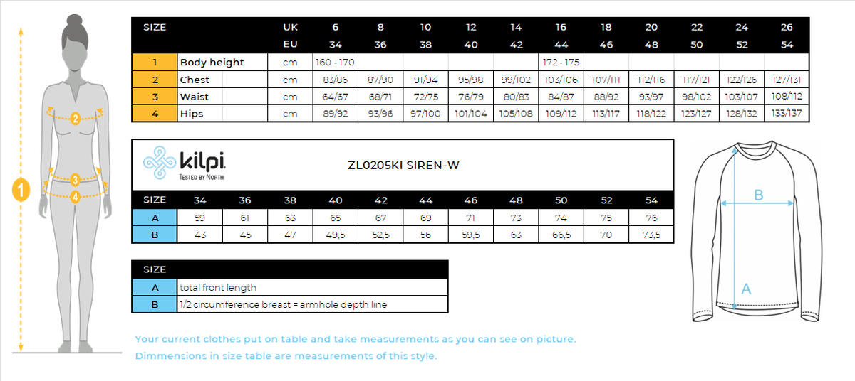 FEMMEle sweat-shirt en polaire Kilpi SIREN-W – Size chart