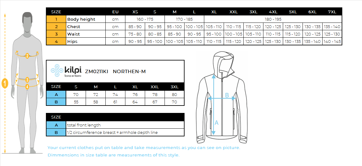 Men's cotton hoodie Kilpi NORTHEN-M – Size chart