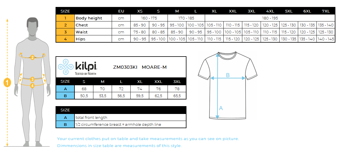 HOMMELe T-shirt fonctionnel de Kilpi MOARE-M – Size chart