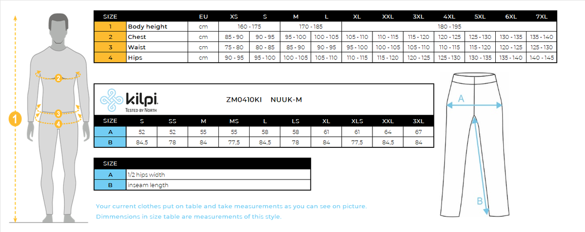 HOMMEle pantalon d'extérieur Kilpi NUUK-M – Size chart