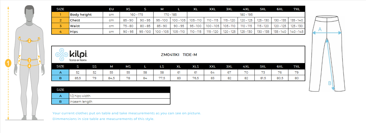 HOMMEle pantalon d'extérieur Kilpi TIDE-M – Size chart