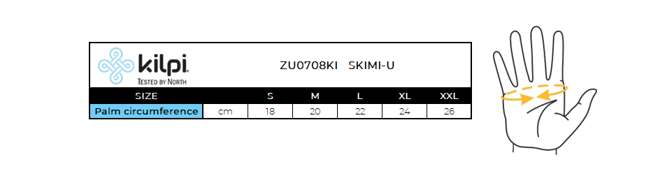 Unisex ski gloves Kilpi SKIMI-U – Size chart