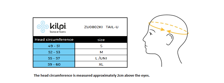 Unisex running hat Kilpi TAIL-U – Size chart